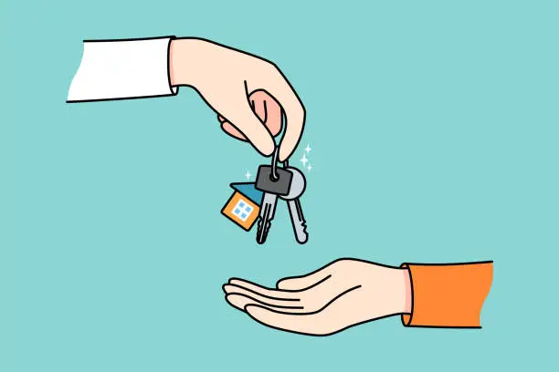 Vector illustration of Real Estate Agent give keys to client buyer