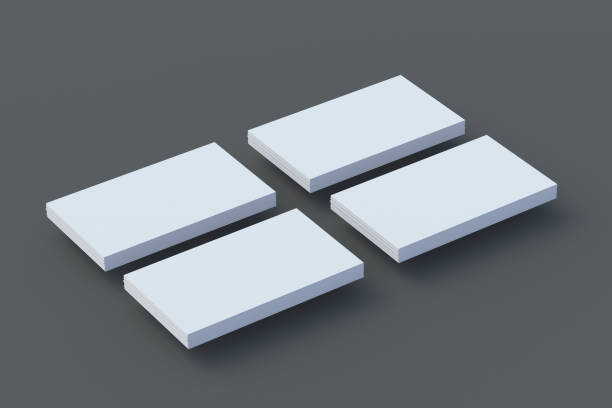 istock Four stack of blank business cards on gray background. 3d render 1398600634