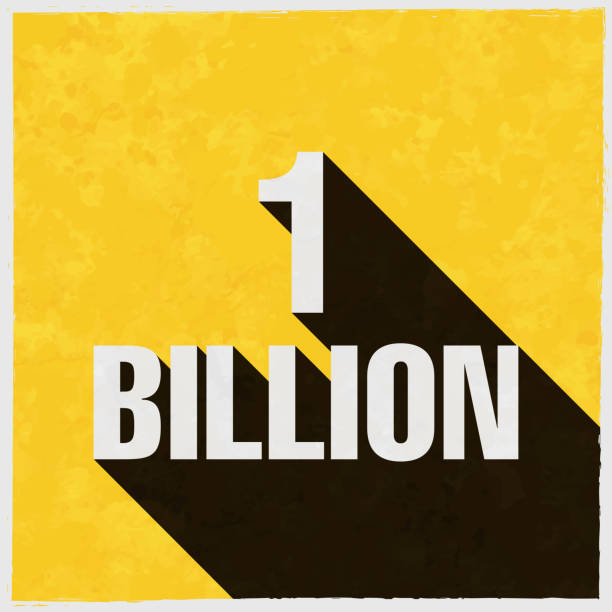 1 Billion. Icon with long shadow on textured yellow background Icon of "1 Billion" in a trendy vintage style. Beautiful retro illustration with old textured yellow paper and a black long shadow (colors used: yellow, white and black). Vector Illustration (EPS10, well layered and grouped). Easy to edit, manipulate, resize or colorize. Vector and Jpeg file of different sizes. billions quantity stock illustrations