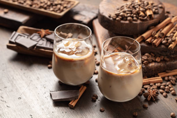 istock Cream and coffee cocktail in glasses with ice. 1398602052