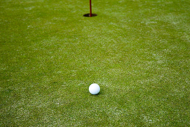 Golf ball on green stock photo