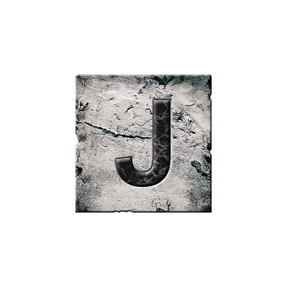 Letter J. Alphabet on stone blocks. Isolated on white background. Education. Design element.