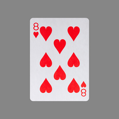 Eight of Hearts. Isolated on a gray background. Gamble. Playing cards. Cards.