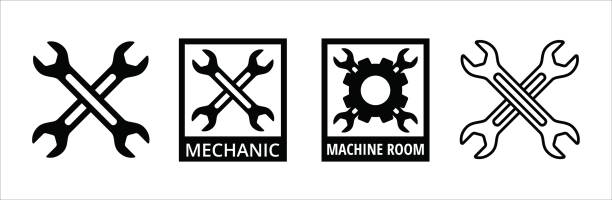 Wench icon set. Crossed wrench tool with ratchet vector icon set. Symbol and sign of hand tool, mechanic job, technical, setup, setting, construction, website builder. Vector stock illustration. Wench icon set. Crossed wrench tool with ratchet vector icon set. Symbol and sign of hand tool, mechanic job, technical, setup, setting, construction, website builder. Vector stock illustration. wench stock illustrations