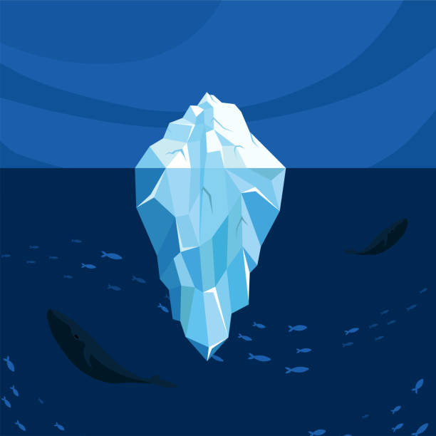 illustrations, cliparts, dessins animés et icônes de belle mer ou océan avec glacier, baleines, poissons et ciel bleu. illustration vectorielle du paysage arctique avec des animaux marins dans un style cartoon. - iceberg antarctica glacier melting