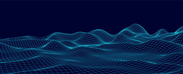 Vector mountain wireframe landscape. Technology polygonal terrain. Futuristic background. Vector mountain wireframe landscape. Technology polygonal terrain. Futuristic blue background. wireframes stock illustrations