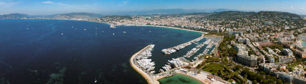 Aerial view at Cannes on a sunny afternoon Aerial view at Cannes on a sunny afternoon shot on a Mavic 3 drone cannes film festival stock pictures, royalty-free photos & images