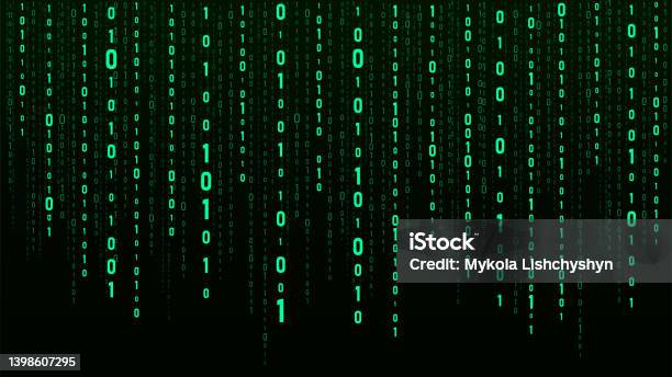 Technology Vector Binary Code Random Falling Digits On Screen Hacked ...