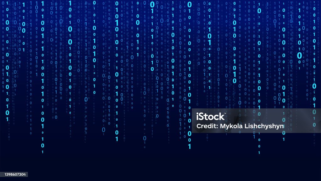 Technology Vector Binary Code Random Falling Digits On Screen Hacked ...
