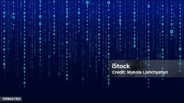 Technology Vector Binary Code Random Falling Digits On Screen Hacked ...