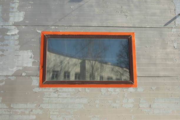 Window in building. Glass in wall. Rectangular opening.