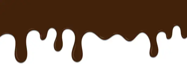 Vector illustration of Seamless pattern of melted chocolate dripping. Dessert background with melted chocolate. Banner seamless pattern. Vector illustration