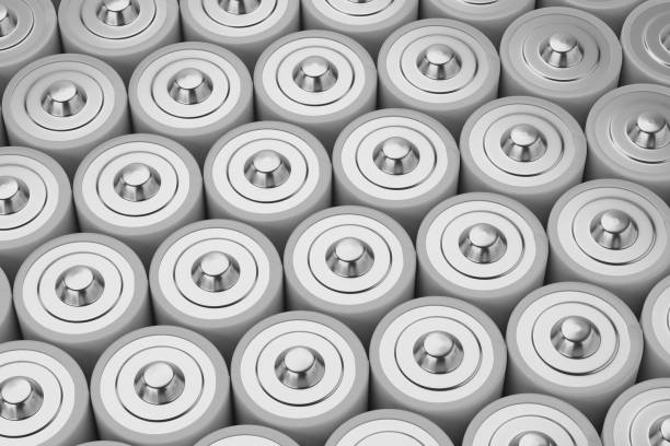 istock Group of gray alkaline AAA batteries. 3D rendering. 1398608402