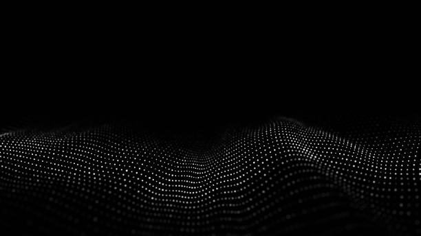 istock Futuristic digital wave. Dark cyberspace. Abstract wave with dots. White moving particles on background. 3d rendering. 1398608435