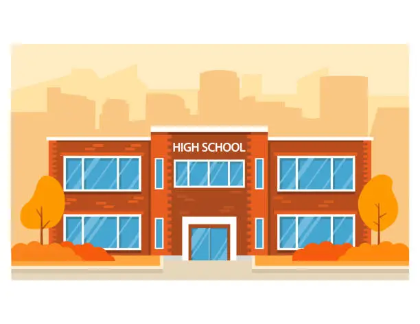 Vector illustration of Autumn high school building.