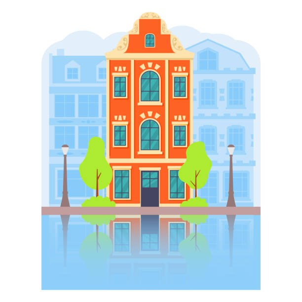 夏の都市建設夏のアムステルダム。 - amstel river illustrations点のイラスト素材／クリップアート素材／マンガ素材／アイコン素材