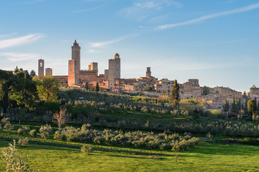 san gimignano, Italy. 5th april, 2022. skyline of famous san gimignano medieval town, located in tuscany, Italy