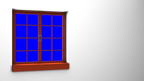 istock Wooden window with blue chroma key. 1398612312