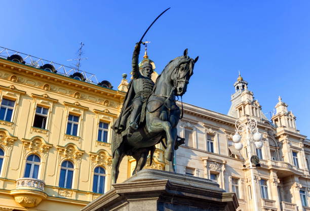 statue in ban jelacic square, zagreb, croatia - warrior eastern europe croatia architecture imagens e fotografias de stock