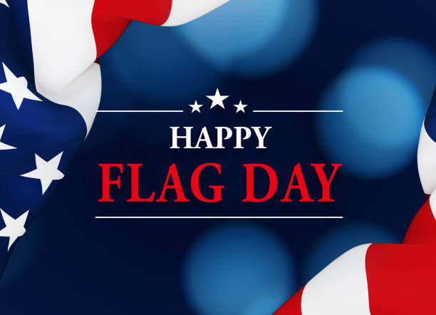 istock Flag Day Concept - Happy Flag Day Message Sitting Over Dark Blue Bokeh Background Behind Rippled American Flag 1398619762
