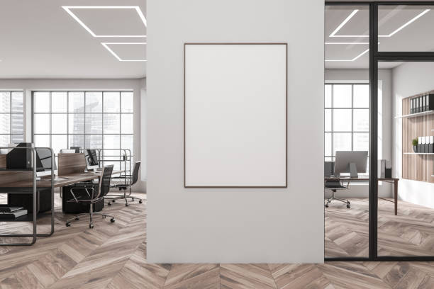 istock Business office interior with cabinet and coworking area. Mockup frame 1398625238