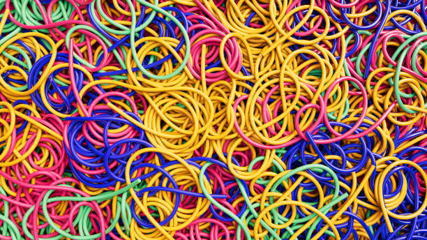 istock Background covered with a pile of tangled colorful wires. 3d render illustration 1398625439