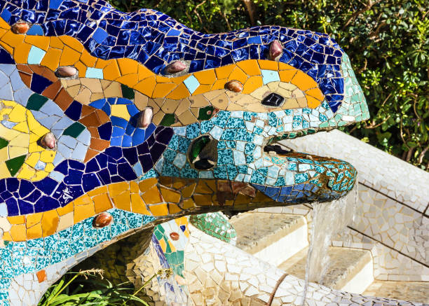 istock Barcelona, Spain - May 22, 2022: Lizard mosaic sculpture in Park Guell. 1398627256