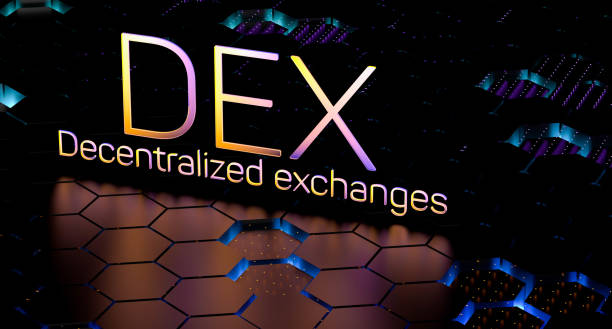 istock Decentralized exchange concept.Dex neon banner letters glowing on background with reflection.Decentralized EXchange various crypto currency network.3d render illustration. 1398631623