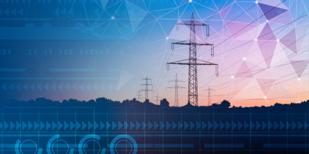 istock High voltage power lines with graphic elements on cyberspace background. Transmission and supply of electricity concept. Background on energy industry. Copy space 1398631678