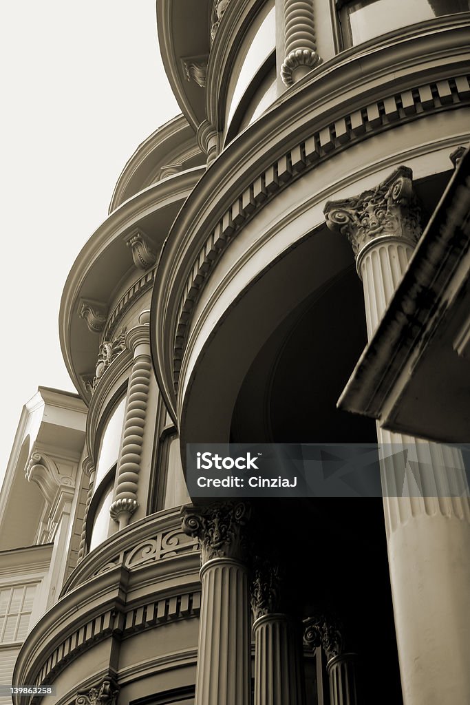 Victorian Architecture Detial Comlicated Architectural detail. Close up of San Francisco Victorian in Pacific Heights. Architectural Column Stock Photo