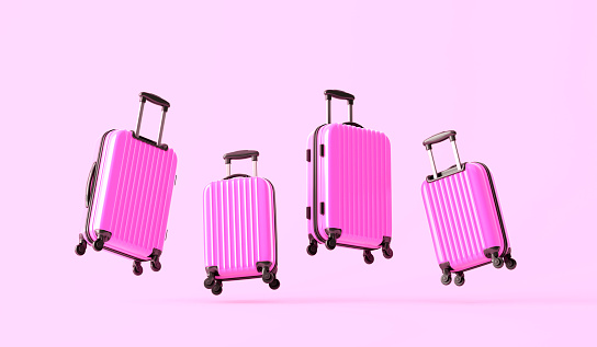 Suitcases on pink background. 3d illustration