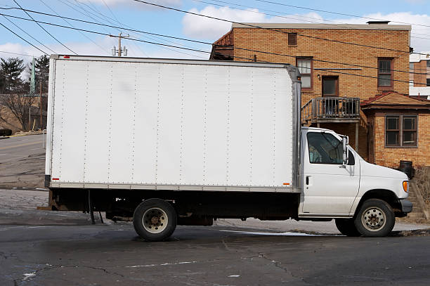 istock White box truck parked on street 139863688