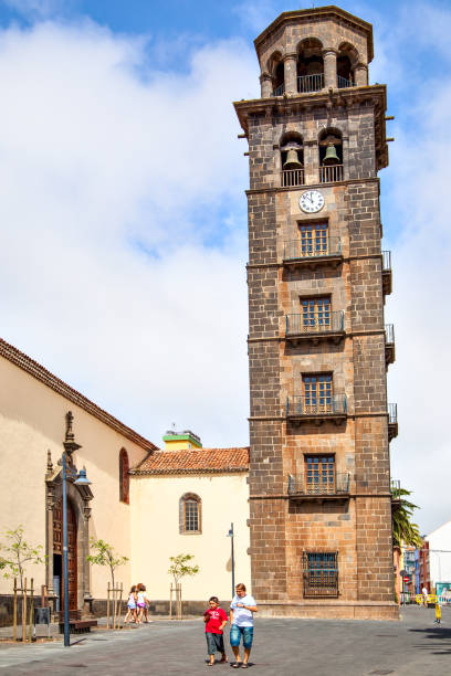 La Laguna, Tenerife, Spain - August 4, 2011: Leaning bell tower of Church de la Concepcion in San Cristobal de la Laguna,