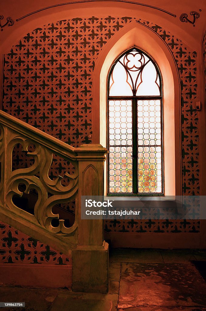 IR toned castle window post processed toned old castle window, grain preserved for the details Castle Stock Photo