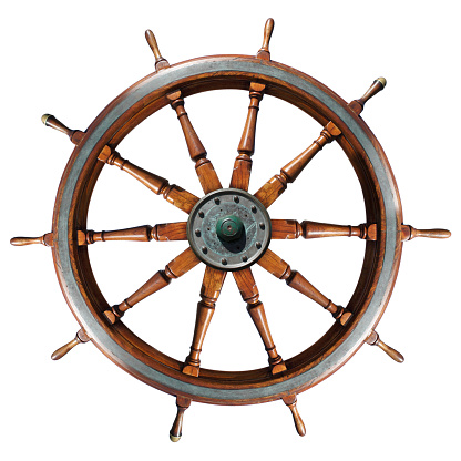 Wooden ship's wheel isolated on white