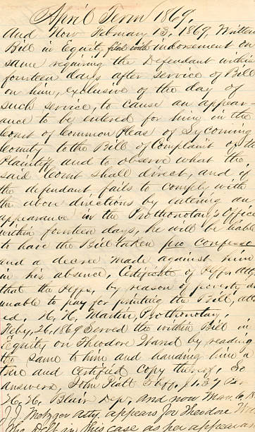 Handwriting from 1869 stock photo