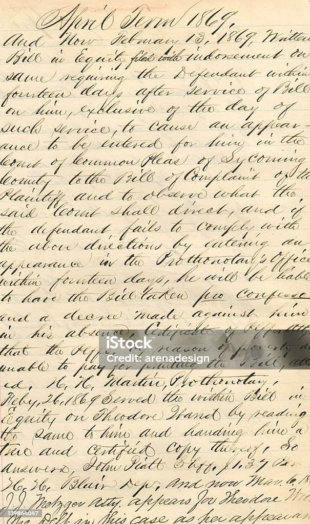 Escrito à Mão de 1869 - Royalty-free Amarelo Foto de stock