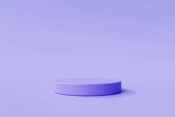 Photo of Purple cylinder minimal podium pedestal product display platform for product placement background 3d illustration