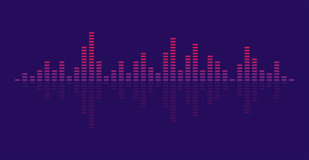 ilustrações de stock, clip art, desenhos animados e ícones de waves of the equalizer on purple background - spectrum rainbow backgrounds disco