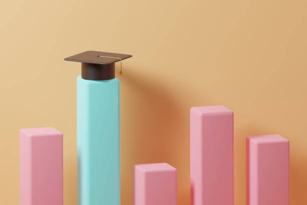 istock 3D rendering black graduation cap on the top a highest blue bar chart. Education is important concept 1398641781