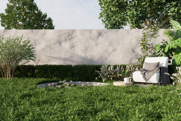 istock Modern loft style concrete wall for outdoor seating areas with nature background. 1398645106