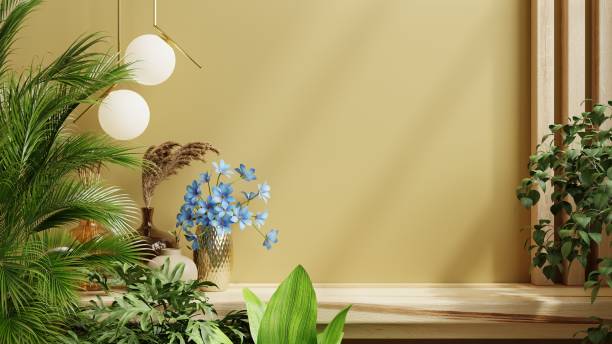 istock Shelf mockup in nature room,dark yellow wall. 1398645150