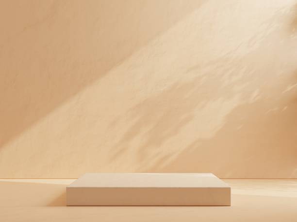 istock Box podium in abstract cream color composition for product presentation. 1398645155