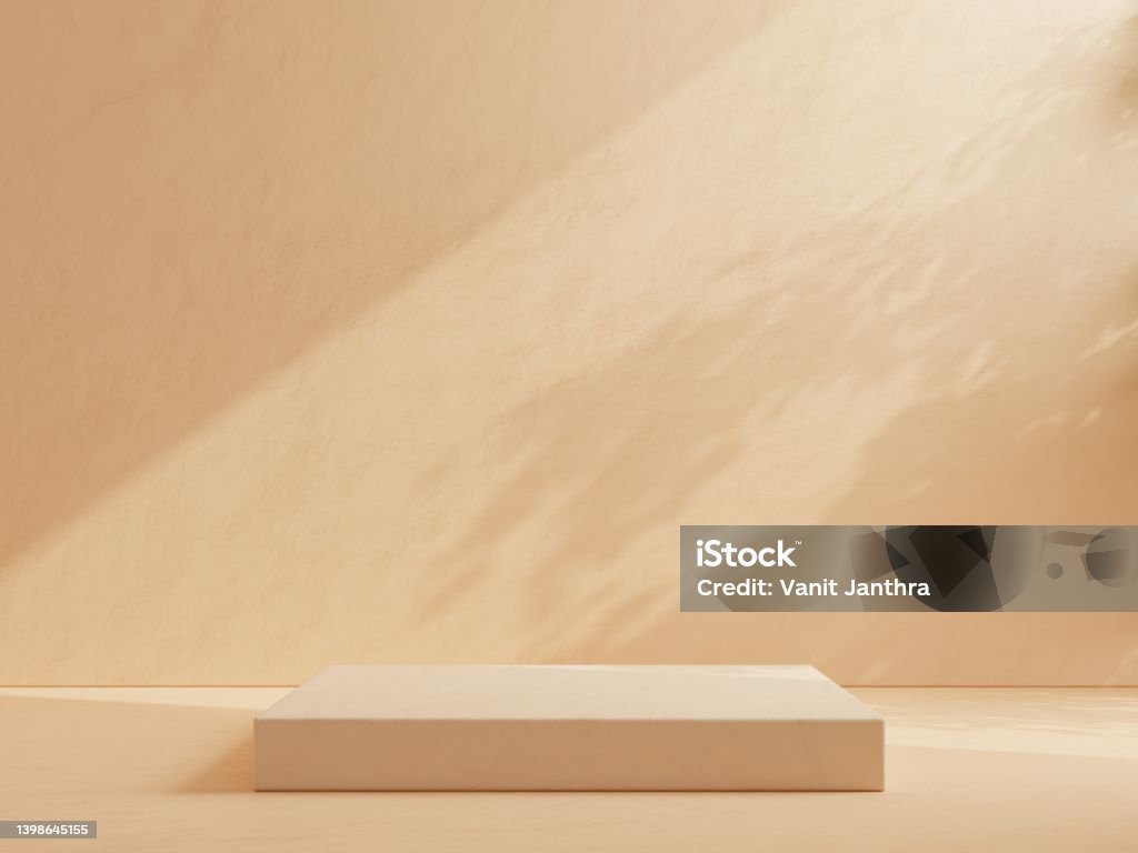 Box podium in abstract cream color composition for product presentation. Box podium in abstract cream color composition for product presentation.3D rendering Backgrounds Stock Photo