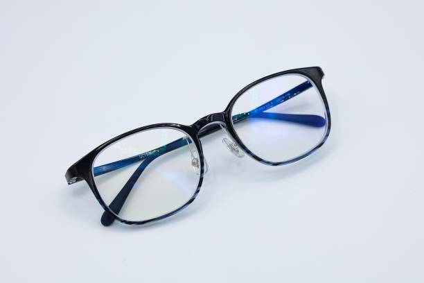 istock Blue light cut black-rimmed glasses with white background 1398645264