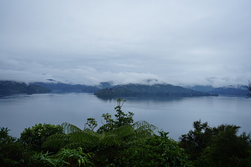 Clouds and mist over the water near Picton, New Zealand