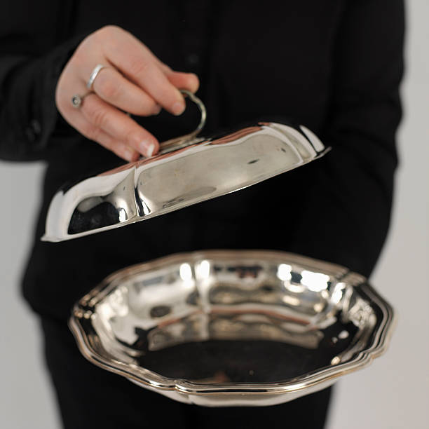 placcatura in argento - butler domestic staff service tray foto e immagini stock