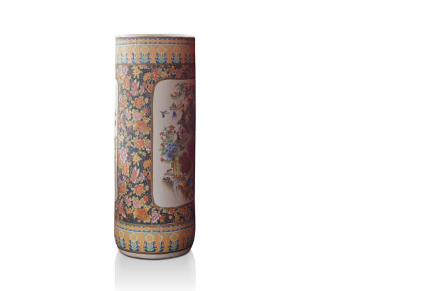 istock beautiful antique colorful tall cylindrical vase on whitebackground, object, decor, vintage, retro, copy space 1398647579