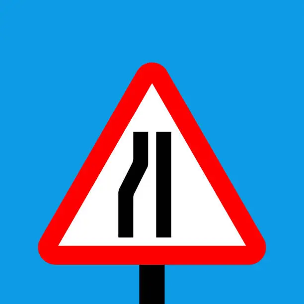 Vector illustration of Warning triangle Road narrows on left
