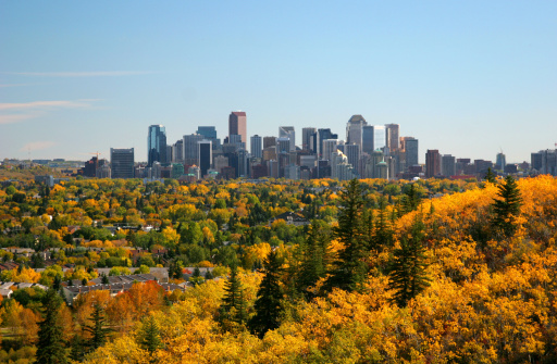 A view looking east of the Calgary downtown in the late fall.